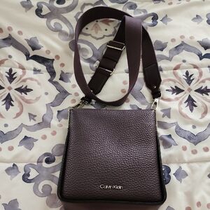CALVIN KLEIN Dark Purple Crossbody Bag With Silver Hardware